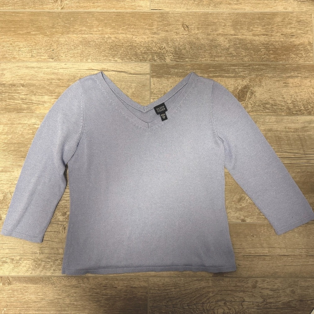 EILEEN FISHER V-neck ribbed top In‎ Blue Size M Italian Yarn
